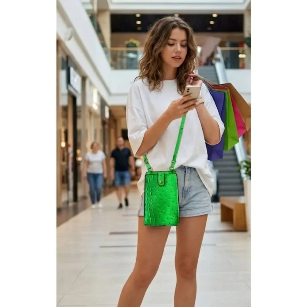 Phone Crossbody Neon Green Bumpy Crocodile Pattern